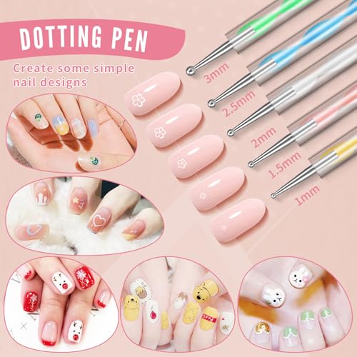 FULINJOY Nail Dotting Tools 10 Pcs Kit, 5 Pcs Double-end Nail Dotting tools and 5 Pcs Nail Art Liner Brushes, Nail Art Design Tools
