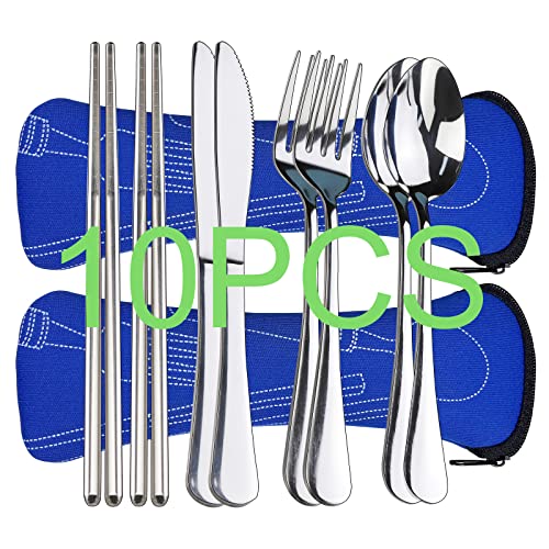 Lengnoyp 10PCS Premium Portable Travel Utensils Set With Case - color: Thick 10 PCS