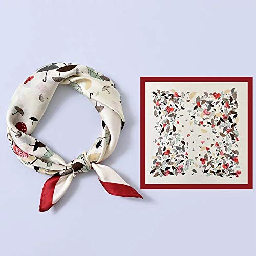 ANDANTINO 100% Mulberry Silk Scarf -21” Square Neckerchief with Gift Packed - color: Beige Red