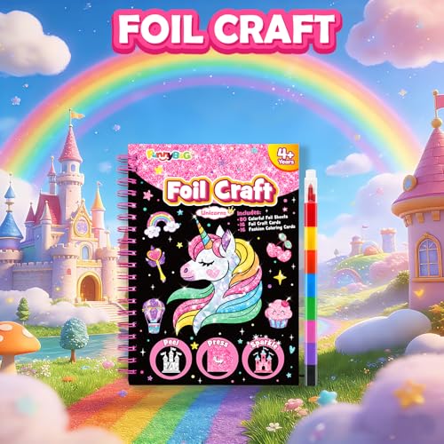 FUNNYB&G Foil Art Craft Kit for Kids, Sparkly Birthday Gift Toy for Girls - style: Unicorns