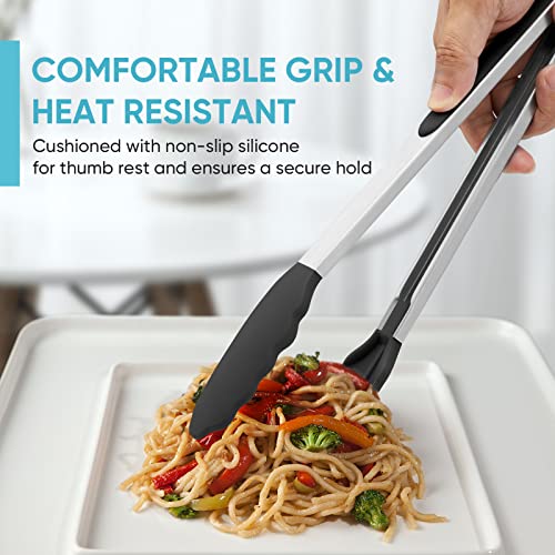 12-Inch Kitchen Tongs for Cooking with Silicone Tip,Black - color: 12"-Black