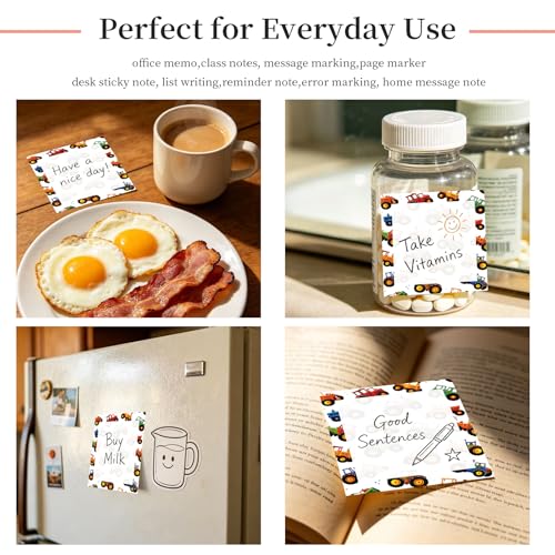 Sticky Notes 3x3 Inches, Cute Self-Stick Note Pads, Funny Memo Pads, Easy to Post Sticky Notes for Office, Home & Notebook Cute Colorful Tractor - color: Cute Colorful Tractor