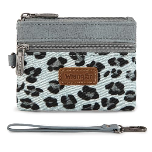 Wrangler Small Wallet for Women Leopard Print Wristlet Wallets Mini Change Pouch Jean - color: Leopard Print Jean