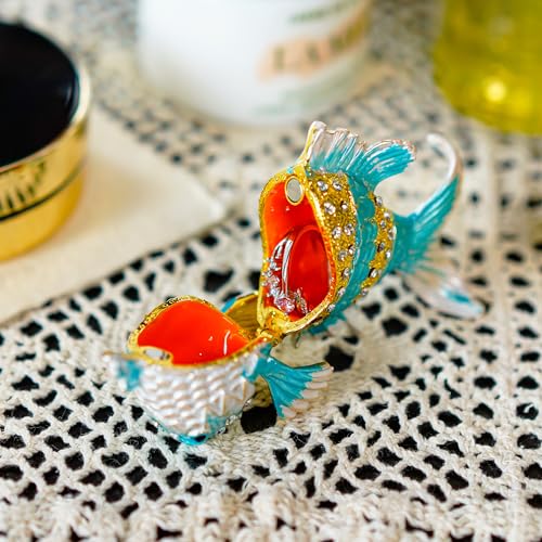 YU FENG 3.1 Inch Tropical Fish Trinket Box, Hinged Enamel Jewelry Box - color: Goldfish