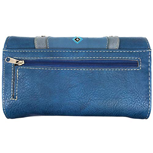 Zelris Turquoise Concho Peacock Feather Women Crossbody Wrist Trifold Wallet - color: Royal Blue