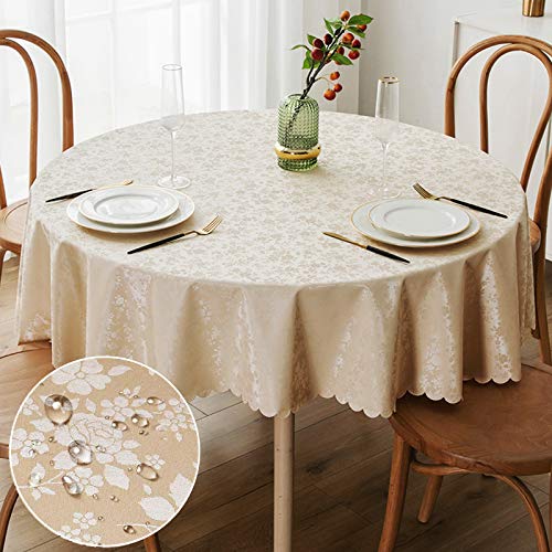 Smiry Round Waterproof Heavy Duty Vinyl Tablecloths, 60 x 60 Inch - color: Beige, size: 60" (Round)