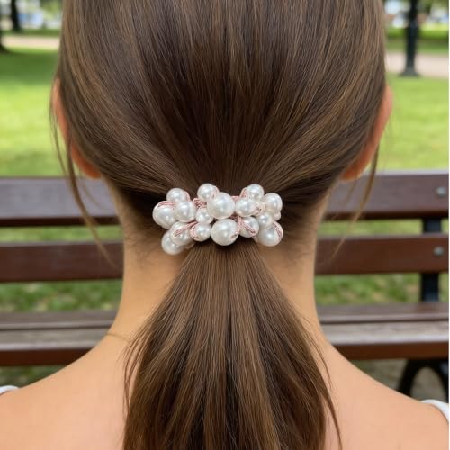 Pearl Hair Tie for Women Hair Accessories Wedding Beaded Ponytail Holder Elegant Elastic Hair Bands Cute Hair Ties Decoration (4 Pack)