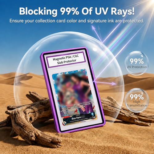 Magnetic PSA/CGC Slab Protector with Foldable Kickstand - UV Protection Tempered Glass & Aluminum Metal Bumper for 35PT PSA CGC CSG AGS, 9-Point Secure Lock Display Guard & Clear View (Purple) - color: Purple, size: PSA Card Case