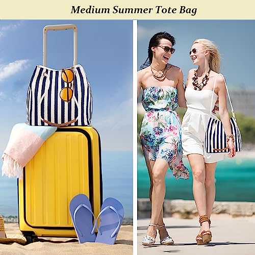 Bydenwely Women's Canvas Summer Tote Bag, Striped Hobo Purse Small/Medium - color: Navy1, size: Medium