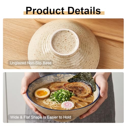 40 OZ Ceramic Ramen Bowl Set with Spoons, Chopsticks and Rests