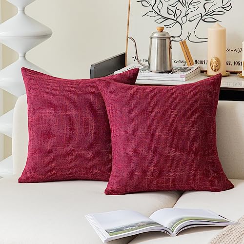 Kevin Textile Supersoft Faux Linen Square Christmas Throw Cushion Cover Pillowcase, Hidden Zipper, 18x18 inch(2 Piece, Burgundy) - color: Burgundy, size: 18" x 18" (Pack of 2)
