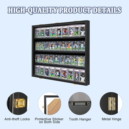 36 Graded Sports Card wall-Mounted Display case for Shows, Black - size: 36 Card - Black - Horizontal