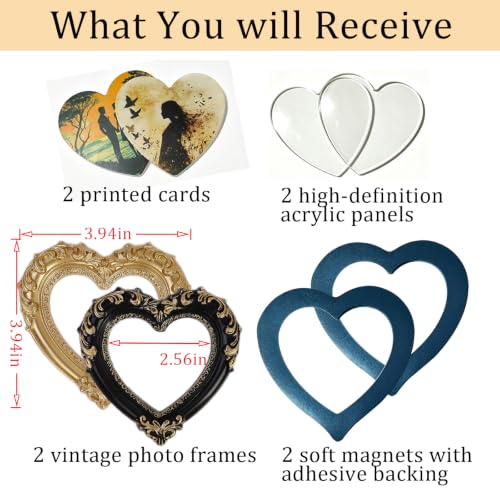 Vintage Heart Magnetic Photo Frame, 2 Pack DIY Picture Holder - color: Heart Shape