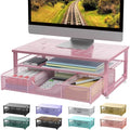 gianotter Computer Monitor Stand Riser with Drawer - color: Pink, size: 14.1L x 9.64W x 5.9H Inch