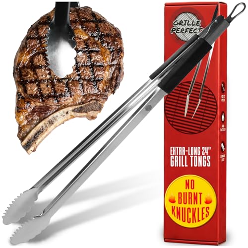 Grill Tongs 24-Inch Super Long Extra Heavy Duty for Grilling and Barbecue Heat Resistant Hand Grips Stainless Steel for BBQ Outdoor Kitchen and Cooking Hot Grilled Food - size: 24 Inches