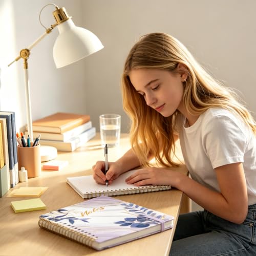 A5 Spiral Notebook Lined Planner Notepad Purple Writing Journal for Girls - color: Purple Leaf