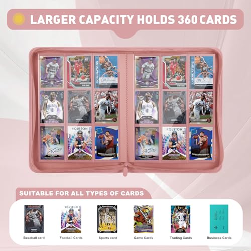 Trading Card Binder 9 Pocket, 360 Pockets Card Collection Binder - color: Pink