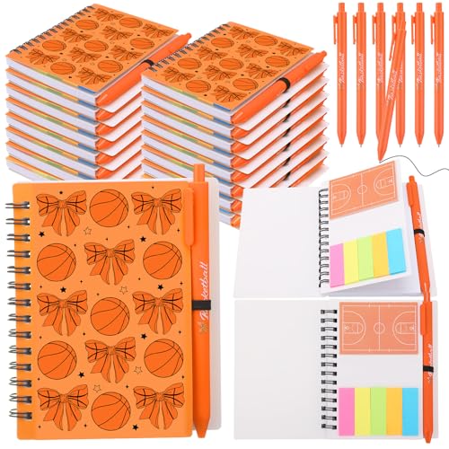 Resurhang 12 Set Basketball Notebook Pens Set Basketball Team Gifts - color: Orange, style: Basketball Bow
