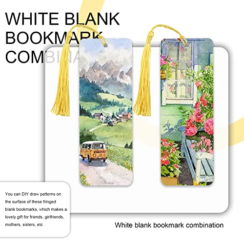 Bercoor 240 PCS White Blank Paper Bookmarks Decorate with 240 Pcs Tassels, Thick Cardstock Bookmark for DIY Craft Projects and Gifts Tags - size: 5.5 x 2 inches