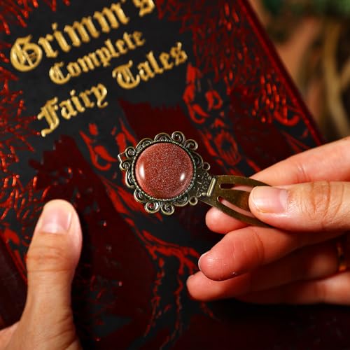 1Pcs Vintage Goldstone Bookmark with Natural Crystal Stone - Fantasy Brass Metal Bookmarks for Reading Women, Men, Book Lovers, Girls and Teachers Book Marks(Goldstone) - color: Goldstone