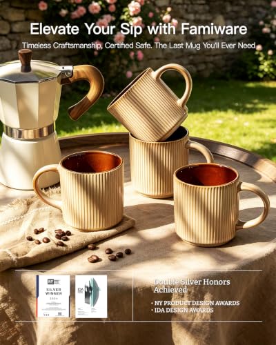 famiware Coffee Mug Set of 8, Star 12 oz Ceramic Mugs Cups Set with Handle - color: Star-Cream Cocoa, size: 8 Count (Pack of 1)