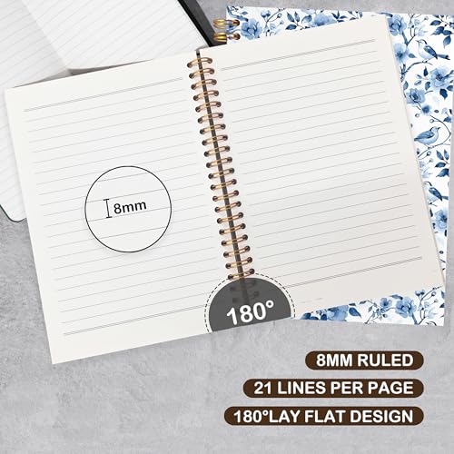 VIIJJUE Chinoiserie Blue and White Porcelain Notebook Journal, Blue Flowers Notebooks for Note Taking, Hardcover Spiral Journal 5.5x8.3 Inch - color: C-Blue