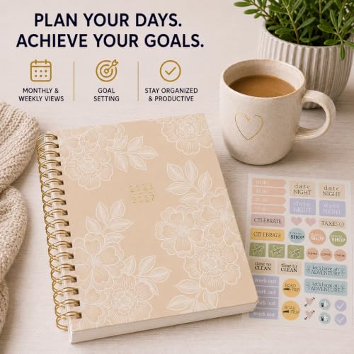 WORLD TRAVELER Academic Planner School Organizer Jul 2026-Dec 2027, 7"x9" - color: Tan Floral