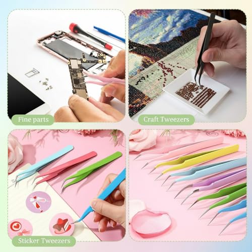 Honoson 9 Pcs Curved Pointed Craft Tweezers Precision Tweezer,Multicolor - color: Multicolor