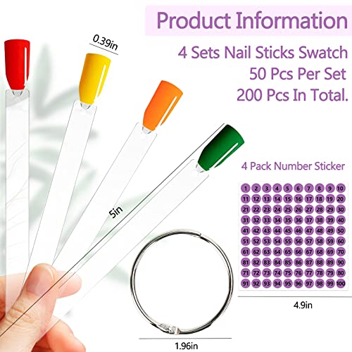 BQAN Nail Swatch Sticks 200 Pcs Clear with Ring & Number Stickers - color: Clear-200pcs