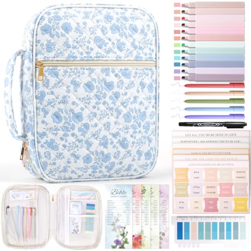 XKDOUS Bible Cover for Women Bible Bag Kit Church Book Holder Carrying Case - color: Blue