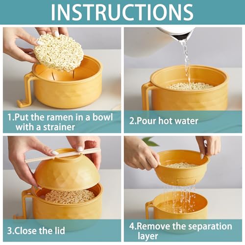 2 Sets 40 oz Microwave Ramen Bowl with Handles, Green, Yellow - color: Green, Yellow