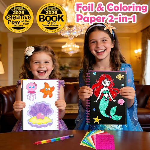 FUNNYB&G Foil Art Craft Kit for Kids, Sparkly Birthday Gift Toy for Girls - style: Mermaids