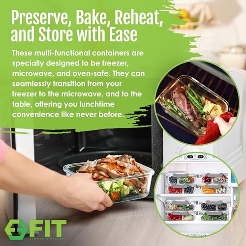 Glass Meal Prep Containers 1 & 2 & 3 Compartments, Airtight, 35 oz, 3 Pack - color: Gray (1,2,3 compartment - 3 pack, 35 oz)