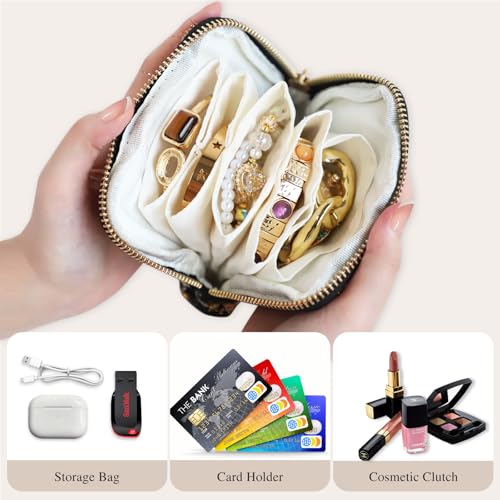 Stratalife Small Travel Jewelry Case, Qulited Storgae Pouch - color: Quilted Black-Gold