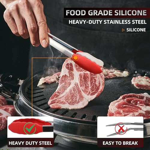 Stainless Steel Kitchen Tongs Set, 3 Pack with Silicone Tips - size: Pack of 3 Multi-Color (7", 9" & 12")