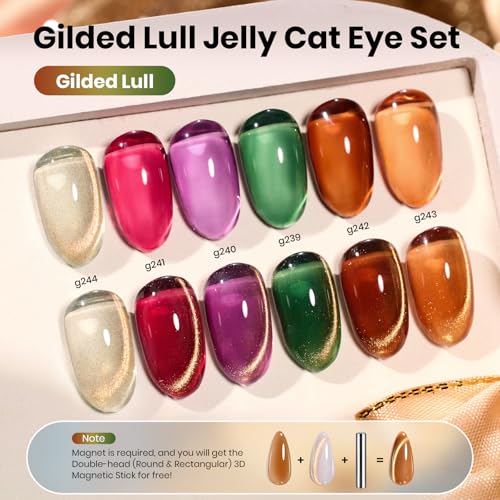 Beetles Gilded Lull Cat Eye Gel Nail Polish Set, 6 Colors Jelly Cat Eye Kit - color: A - Sheer & Cat Eye | Gilded Lull