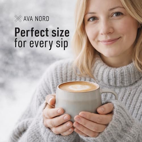 Ava Nord Large Stoneware Ceramic Coffee Mugs Set of 4 | 16 oz | Sage Ash - color: Sage Ash, size: 16 Oz