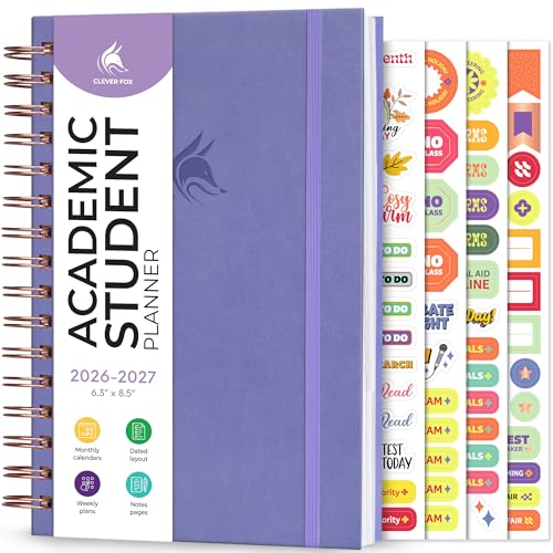 Clever Fox Academic Student Planner 2026-2027, School, College Lavender - color: Lavender