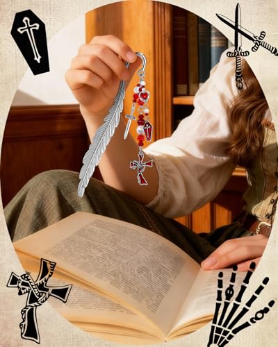 Buleens 2 Pack Bookmarks for Women Reading - Book Marks for Readers Book Lovers, Gothic Red Sword Skull Skeleton Personalized Metal Bookmark with Pendants, Aesthetic Book Accessories Reading Gifts - color: Sliver Gothic Skull