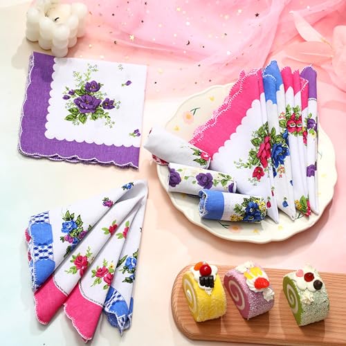 Peryiter 100 Pcs Bulk Handkerchief for Women Vintage Floral Cotton Embroidered Ladies Handkerchiefs
