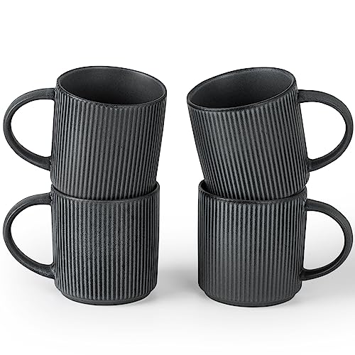famiware Coffee Mug Set of 4, Star 12 oz Ceramic Mugs Cups Set with Handle - color: Star-Matte Dark Charcoal, size: 4 Count (Pack of 1)