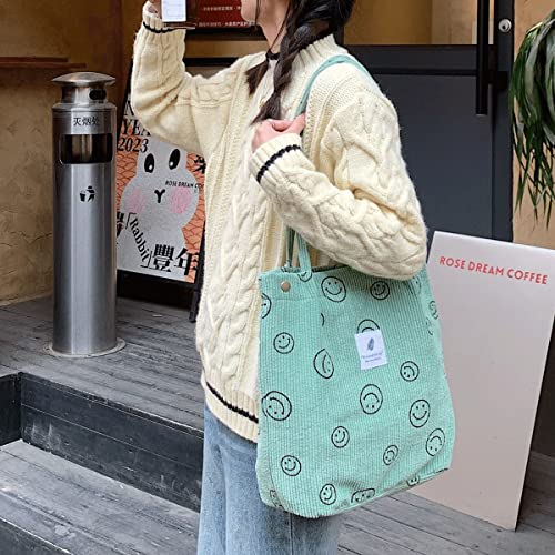 JARKJARD Corduroy Aesthetic Cute Tote Shoulder Bag for Teen Girls School - color: Green