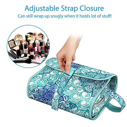 FINTIE Portable Toiletry Cosmetic Travel Bag Hanging Makeup Organizer - color: Emerald Illusions