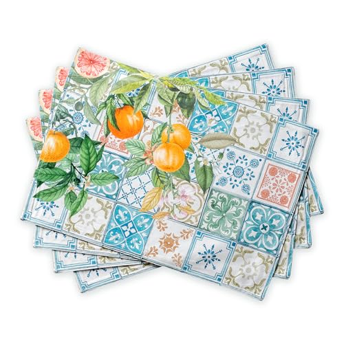 Maison d' Hermine Placemats Set of 4 Reusable 100% Cotton (13"x19") - color: 038 - Agrume, size: 13" X 19" (Pack of 4)