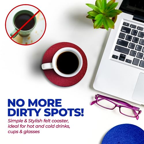 A&A Wonders Premium Felt Coasters for Drink, Two-Tone Reversible, Absorbent Felt Protects Furniture, Table, Anti Slip, Suitable for Drinks & All Table Types (Wine Red/Royal Blue, Circle 18 Pack) - color: Wine Red/Royal Blue, size: Circle 18 Pack