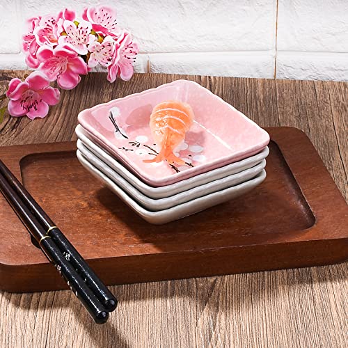 Ceramic Japanese Soy Sauce Dish Set of 4, 3.22‘’ Square Small Sushi Dishes