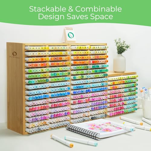 Ohuhu Bamboo Marker Organizer Hold 224 Markers for Honolulu Oahu Series - style: Right Angle Hold 224 Markers