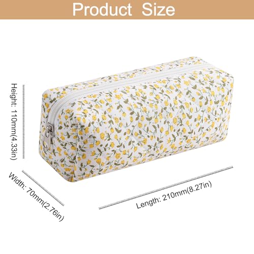 Cute Floral Cotton Makeup Brush Cosmetic Bag for Women, Travel Quilted Zipper Make Up Bag, Flowers Toiletry Organizer Case Kawaii Makeup Cosmetic Travel Cloth Pouch (Yellow Floral) - color: 10 Yellow Floral