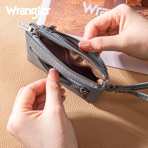 Montana West Wrangler Coin Purse for Women RFID-blocking Floral Embossed Change Pouch Wristlet Wallet Lightweight Portable Wallets Blue - color: Embossed Jean