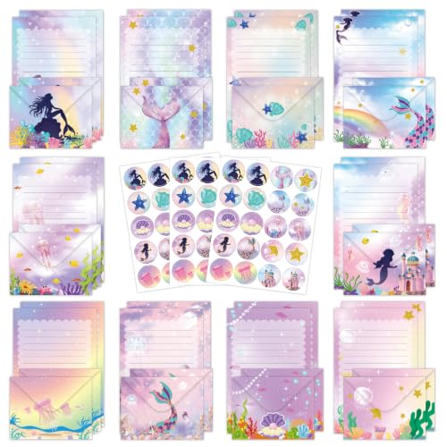 FUNCLASS 160 Pcs Mermaid Stationery Set Letter and Envelopes - color: Mermaid